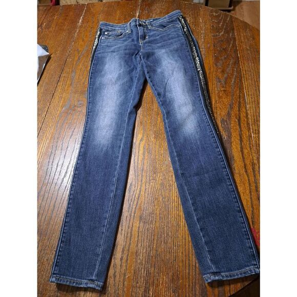 Size 2 26 Gap Leggings Denim Blue Jean Jeggings Black Silver Beaded Side Detail - Picture 1 of 3